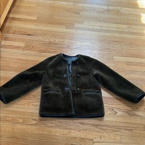 MANGO Faux Fur Dark Olive Jacket